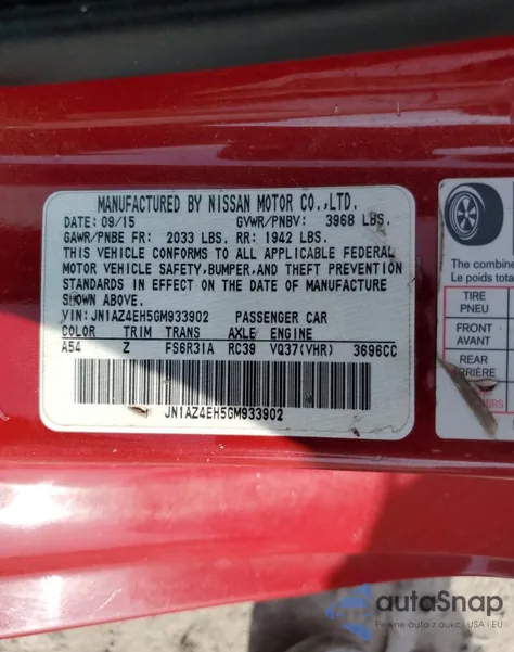 2016 Nissan 370Z Base из США, поврежденный, VIN JN1AZ4EH5GM933902